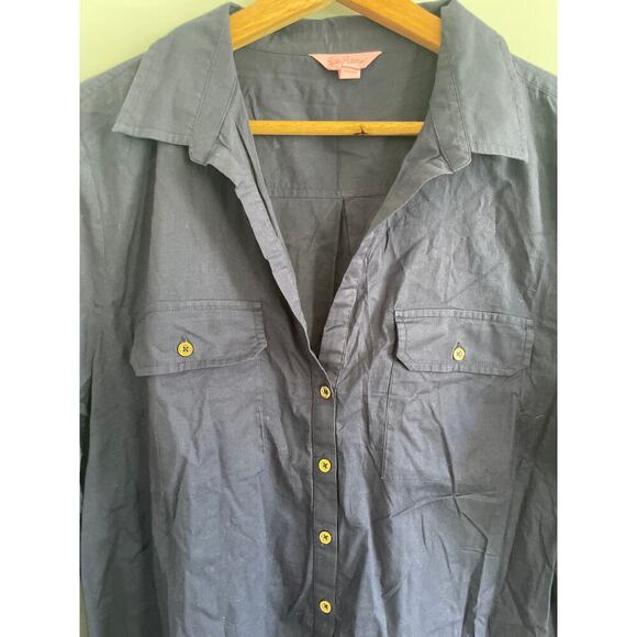 Lilly Pulitzer Navy Cotton Shirt Dress, roll tab sleeves Women’s Large - Picture 4 of 8